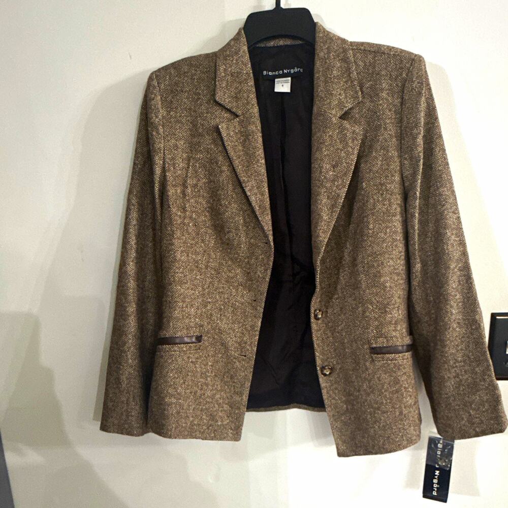 Bianca Nygård Women’s Brown Herringbone Wool/Silk Lined Blazer Size 8